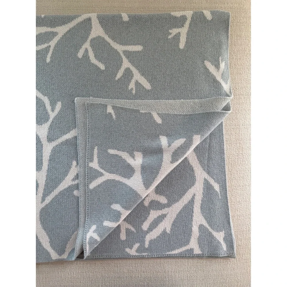IN2GREEN Throw Blanket‎ Recycled Cotton Blue White Approximately 54x60 Coastal